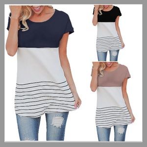 Block poly T-shirt-navy pink and black